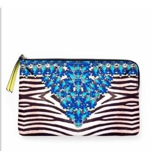 NWOT! STELLA & DOT Jeweled Zebra Print Capri Clutch/ Make-Up Pouch